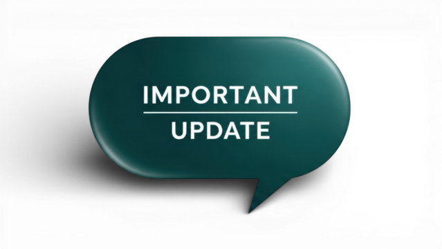 Teal Speech Bubble With Important Update Text Isolated On Transparent Background - Powered by Adobe