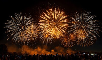an enchanting display of fireworks illuminating the night sky, with people gathered in awe taking photos and capturing the vibrant colors on their phones