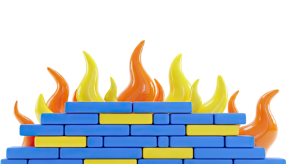 Firewall with flames made of plastic bricks