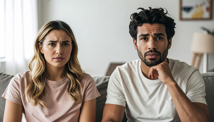 困り顔の男女のカップル