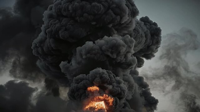 Intense Combustion Cloud with Embers and Smoke