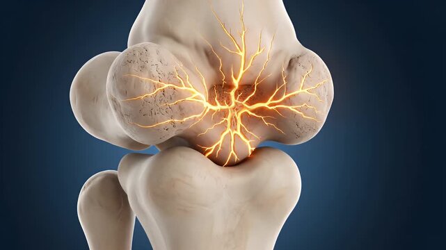 3D Rendered Fracture of Femur Bone Medical Visualization Isolated on Dark Gradient Background