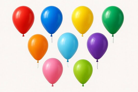 Colorful balloons, separated from each other, on a white background.