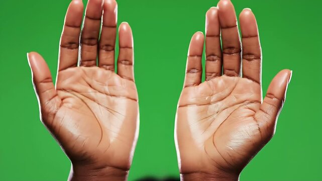 Dark Skinned Hands Miming Washing Against Green Screen Backdrop Demonstrating Sanitation Gesture for Hygiene Advocacy