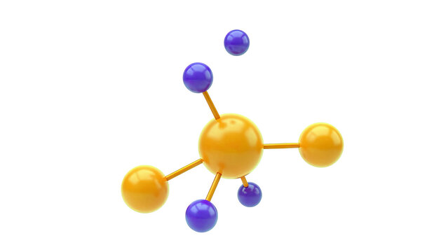 3D Molecule Model with Orange and Purple Spheres - Powered by Adobe