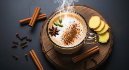 Steaming Hot Chai Tea with Spices.
