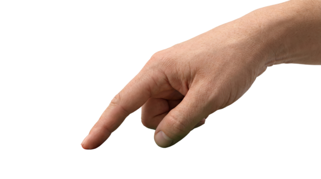 Male hand pointing with index finger on transparent background - Powered by Adobe