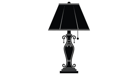 A striking black lamp with ornate details stands prominently against a clean white background silhouette © Kuntol02