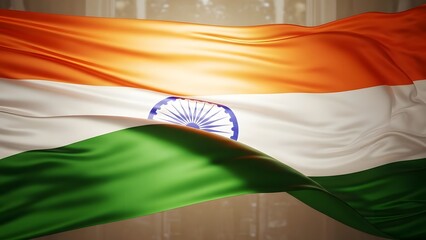 Indian national flag waving in the wind with vibrant colors and intricate details