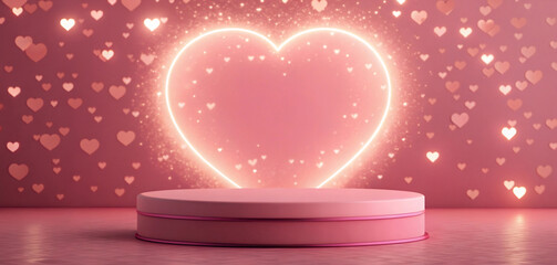 Enchanting Pink Podium with Radiant Heart for Love Theme