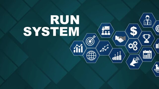 Business System on Dark Green Background for Corporate and Finance Concepts hexagons