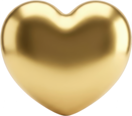 Shiny polished golden heart shape rendered with smooth curves and metallic reflections conveying warmth and preciousness love romantic symbol element object luxurious premium transparent background
