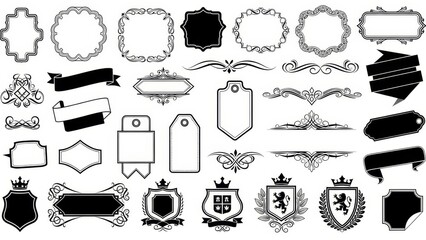 Set of vintage labels and vector icons featuring a professional business collection of transport vehicle illustrations including a car, bus, truck, train, and airplane plus home furniture like a sofa