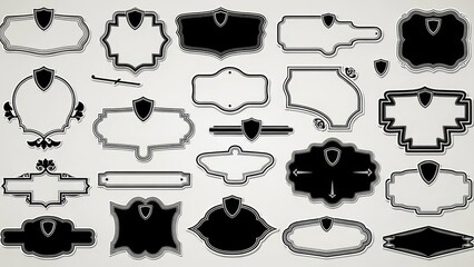 Set of vintage labels and vector icons featuring a professional business collection of transport vehicle illustrations including a car, bus, truck, train, and airplane plus home furniture like a sofa