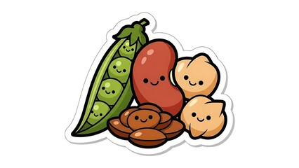 Cartoon Vegetables with Smiling Faces Illustration.