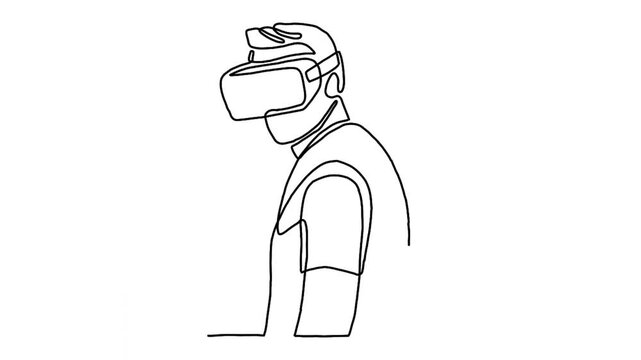 Continuous line animation of people in glasses virtual reality device