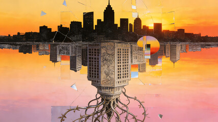 Mixed collage art avant-garde modern surreal composition with layered textures and fragmented shapes for contemporary artistic backgrounds