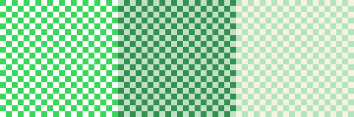 Fototapeta premium Green White Checkerboard Seamless Pattern Set. Geometry Green White Checker Background Kit. Monochrome Grid Vector Bg Print Bundle. Retro Grid Seamless Pattern for Trendy Design, Textile, Packaging.