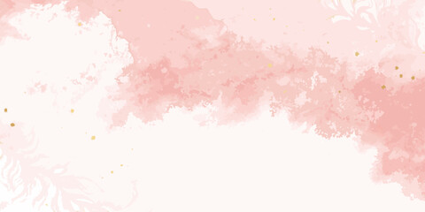 Soft pink watercolor background with delicate golden sparkles and cloudy texture