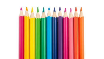 Colorful crayons arranged in a rainbow pattern