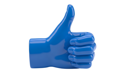 Blue thumbs-up hand gesture on transparent background