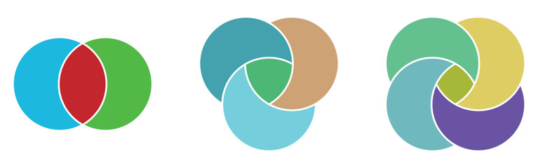 Vector graphical round diagram. Modern infographic diagram set. Isolated modern vector venn-diagram icons set on white background.  EPS 10. 