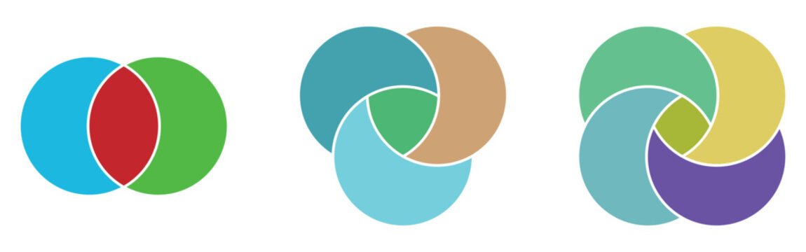 Vector graphical round diagram. Modern infographic diagram set. Isolated modern vector venn-diagram icons set on white background.  EPS 10. 