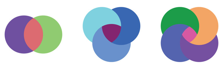 Vector graphical round diagram. Modern infographic diagram set. Isolated modern vector venn-diagram icons set on white background.  EPS 10. 