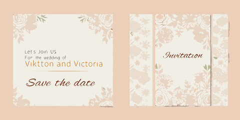 Elegant wedding invitation card design with floral patterns and soft pastel tones