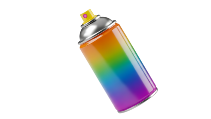Rainbow-colored spray paint can on transparent background