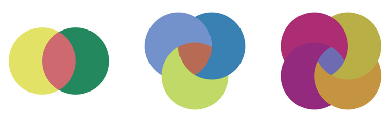 Isolated modern vector venn-diagram icons set on white background. Vector graphical round diagram. Modern infographic diagram set. EPS 10. 