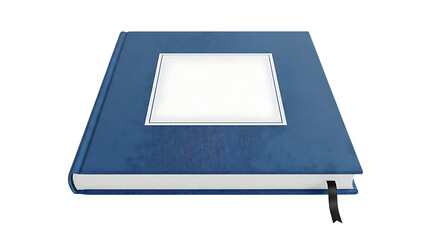 Blue book with white cover and blank label