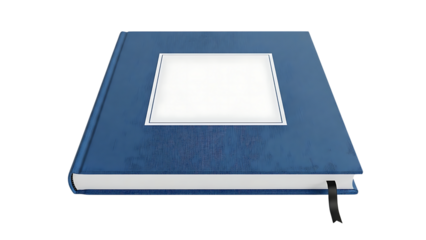 Blue book with white cover and blank label