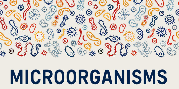 A vibrant seamless pattern of colorful microorganisms and bacterial shapes