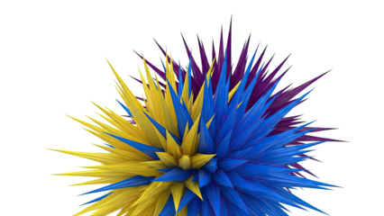 Abstract Geometric Spiky Form in Yellow, Blue, and Purple