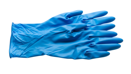 Pair of blue latex gloves on transparent background