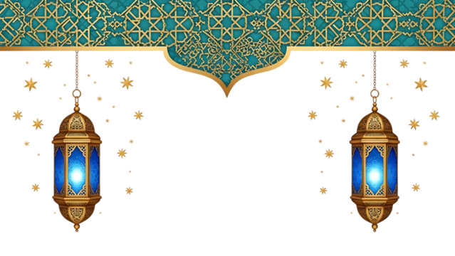 Ornate Hanging Lanterns with Islamic Pattern Background - Powered by Adobe