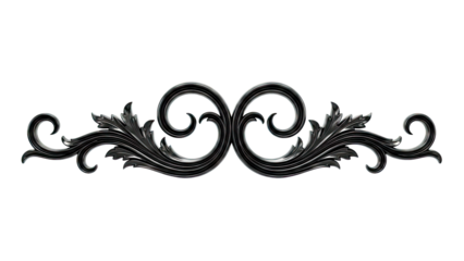 Black ornate scrollwork flourish with leaf motifs