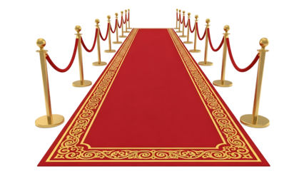 Red carpet with gold barriers and velvet ropes