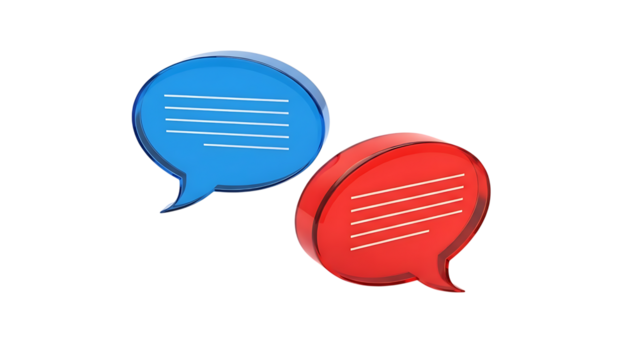 Two colorful speech bubbles on transparent background - Powered by Adobe