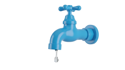 Blue Faucet with Dripping Water