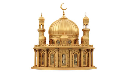 Golden mosque model with intricate designs and domes