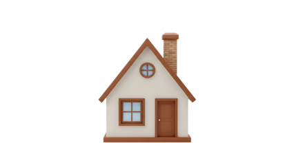 Small white house with brown trim and chimney