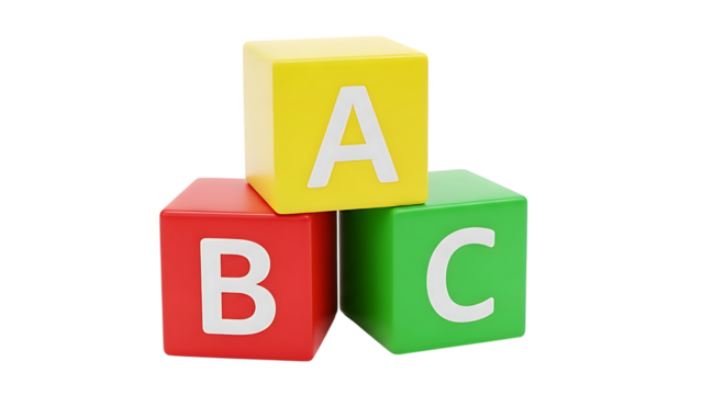 Three colorful blocks spelling ABC on grid background - Powered by Adobe