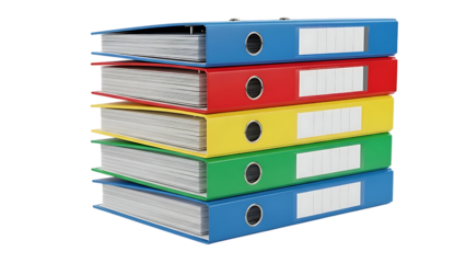 Stack of colorful binders with papers
