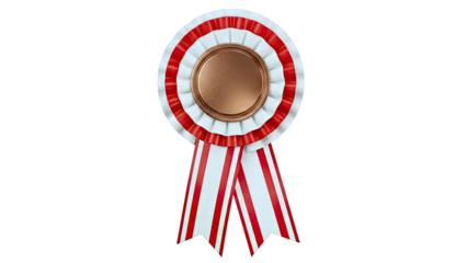 Red and White Ribbon Rosette with Bronze Center