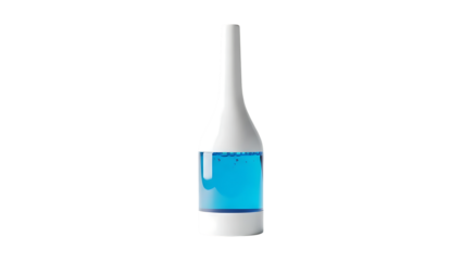 White bottle with blue liquid on checkered background