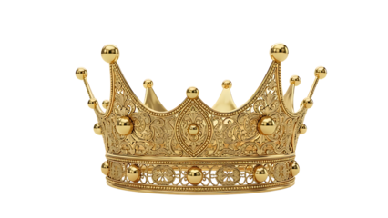 Gold crown with intricate designs and spherical ornaments