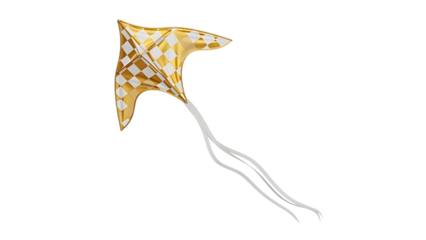 Yellow and white checkered kite with long tail