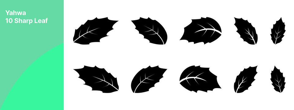 Collection of 10 jagged edge leaf silhouettes and pointed botanical elements for nature design